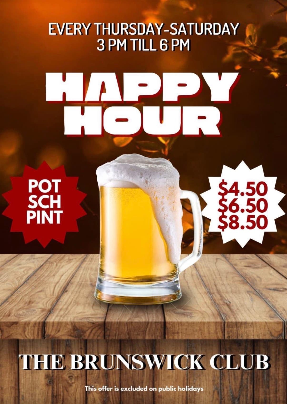 $4.50 beer for Happy hours